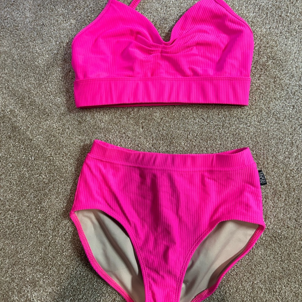 Vibrant Pink Ribbed Bikini Set